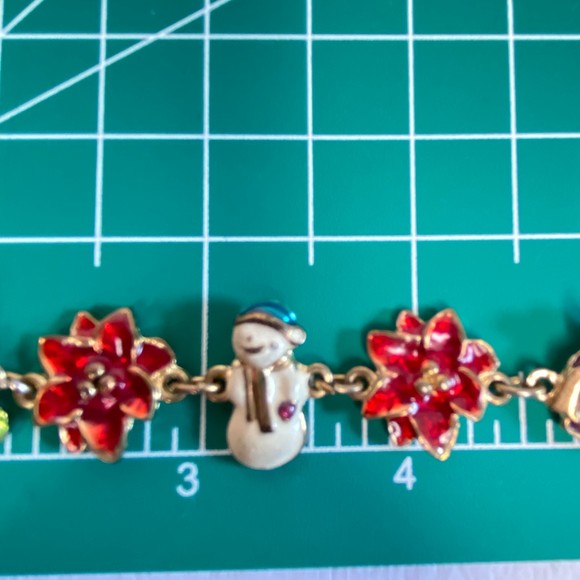 Christmas Charm Bracelet Gold Tone Chain Lobster Claw Enamel Coated Charms - Picture 5 of 9